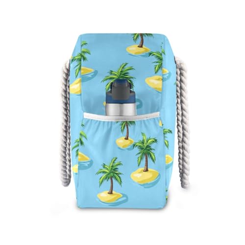 JUNZAN Tropical Trees Blue Beach Tote Bag with Handles Swim Pool Bag Beach Totes Bags for Women with Waterproof Pockets4