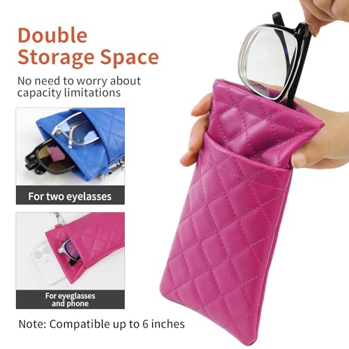 Image of Double Eyeglass Case Soft Dual Glasses Case for Women Men Travel Squeeze Top Sunglasses Cases Eyeglasses Pouch