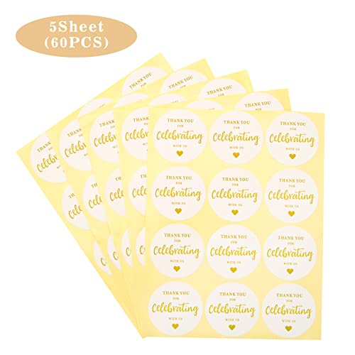 Thank You For Celebrating With Us Stickers,60Pcs 2 Inch Round Thank You Sticker Labels For Invitation Envelopes For Wedding, Birthday Baby Shower, Party Favor (Gold) #TOP2