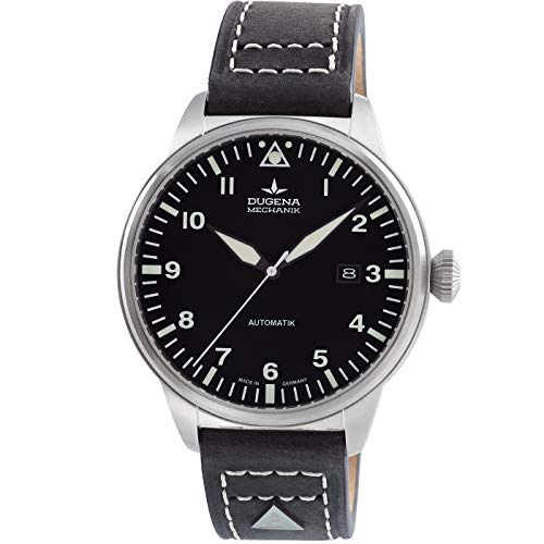Preisvergleich Produktbild Dugena Herren-Armbanduhr Kappa 7 Airtrip, Automatik, schwarzes Zifferblatt, Edelstahlgehäuse, Saphirglas, Lederband, Dornschließe, 5 bar (Lederband schwarz)