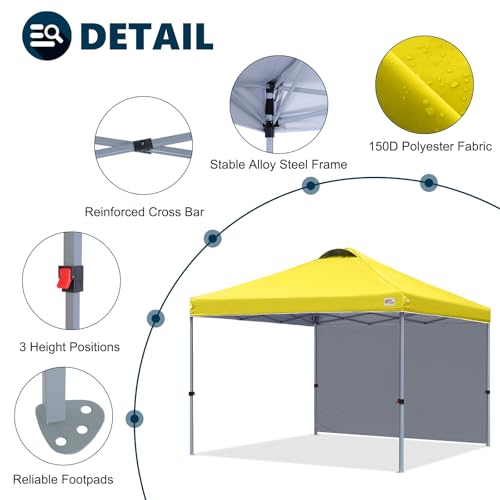 Image of MASTERCANOPY 10x10 Durable Pop Up Canopy Tent with 1 Sidewall, Yellow