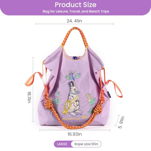 Image of Ball&Chain Women Stylish Embroidered Tote Bag -Ideal Birthday Gift, Perfect Companion for Shopping, Travel, and Beach. (Purple, Large)