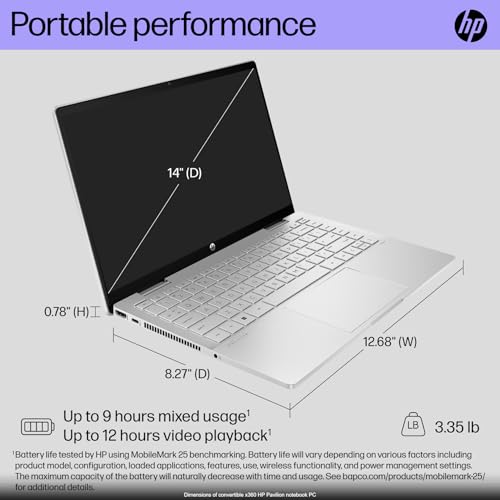 Image of HP Pavilion x360 14 inch 2-in-1 Laptop - FHD IPS Touchscreen - Intel Core 5 125U(>i7-1355U) - Wi-Fi 6 - Bluetooth - Silver,Windows 11 - W /Stylus Pen (16GB RAM | 1TB SSD)