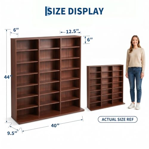 Image of Garvee 7 Tier Tall CD Display Cabinet, 21-Compartment Media Tower, Walnut