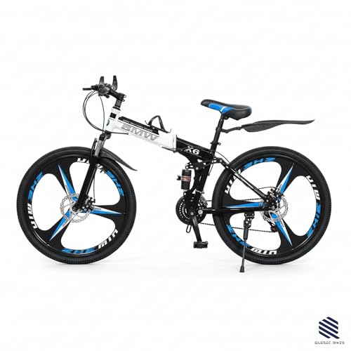 Image of QUESEC BWM Folding Gear Cycle for Adults 26 Inch 21 Speed Mountain Bike with Dual Suspension, Dual Disc Brake, Alloy Wheels, Foldable Bicycle for Boys Girls Daily Commute Fitness Ride - Black