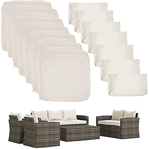 14 Pack Outdoor Patio Cushions Replacement Covers Fit for 5 Pieces 7-Seater Wicker Rattan Patio Furniture Conversation Set Sectional Sofa Seat and Back Pillow Cushion,Water-Resistant Fadeless, Beige Cover