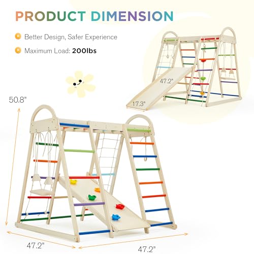 Image of 9 in 1 Indoor Jungle Gym, Indoor Playground Climber Playset, Climbing Toys for Kids with Swing, Slide, Rope Ladder and Climbing Rocks, Indoor Playset for Boys and Girls, Colorful