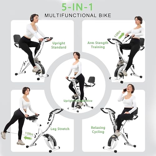 Image of BARWING Stationary Exercise Bike for Home Workout, 5 IN 1 Foldable Indoor Cycling Bike for Seniors, 350LB Capacity, 16-Level Magnetic Resistance, Seat Backrest Adjustments