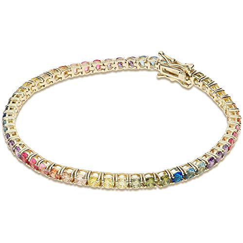 GioiaPura Bracciale da Donna Bracciale Tennis Rainbow con zirconi Multicolor 3mm Argento 925°/°°. Gioiello Dorato Lungo 18cm con Chiusura a Scomparsa. La referenza è gybarz0178-18