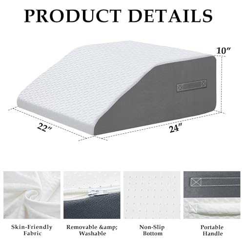 Image of 10 inch Leg Elevation Pillow, Memory Foam Wedge Pillow for Leg & Knee Support | Knee, Hip & Ankle Support. Elevates Legs For Comfortable Sleeping, Resting, And Recovery With A Supportive Wedge Shape.