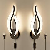 Pasoar Modern LED Wall Lamps for Bedrooms Set of 2 Black Plug in Wall Light Fixtures 3000K 10Watt Wall Mounted Bedside Lamps 110V AC