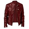 RLEHJN Leather Bomber Jacket Men Red Faux Leather Baseball Flight Jackets Full Zip Casual Outdoor Windbreaker Vintage Stand Collar Jacket Sport Hiking Running with Zipper Pockets S-5XL #1