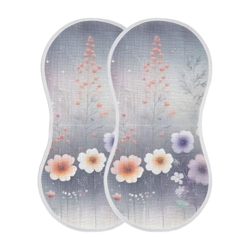 2 Pack Blooming Delicate Flowers Muslin Burp Cloths Cotton Absorbent Baby Burping Rags for Boys Girls Soft Newborn Burp Bibs, 22 x 11 Inch2