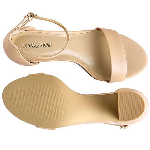 PIZZ ANNU Women's Low Block Chunky Heels Sandals Comfortable Open Toe Ankle Strap Party Dress Pump Shoes Strappy Buckle Heeled Sandal, Nude 10 by PIZZ ANNU - Image 5