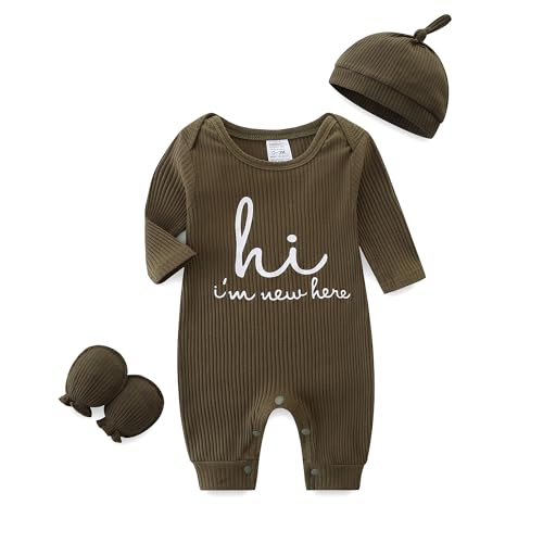 Image of Babymine Newborn Baby Boys' One-Piece Rompers Snap-Up Rompers Long Sleeve Coming Home Outfits for 0-3 baby Clothes Sets, Coffee