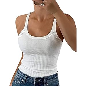 GEMBERA Women Spaghetti Strap Scoop Neck Ribbed Tank Tops Slim Fitted Cotton Camisole Basic Sleeveless Layering Shirts