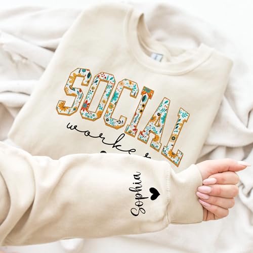 Custom Floral Social Worker Sweatshirt,Gifts For Social Worker,Therapist Sweater,Social Worker School Sweater2
