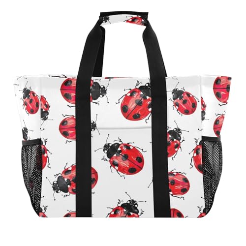 Nander red Beetle Ladybug Foldable Tote Bag Waterproof Sandproof Women Beach Bag Handbag Gym Bag Travel Shopping Bag