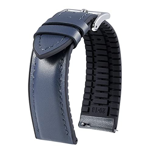 Image of BINLUN Leather Silicone Watch Bands 14mm 16mm 18mm 19mm 20mm 21mm 22mm Quick Release Breathable Micro-Perforated Leather Silicone-Lined Hybrid Watch Straps Silver /Black /Gold Buckle Men Women