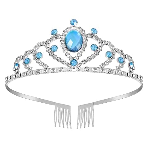 HPMAISON Crystal Girls Headband Hair Hoop Tiara Blue Rhinestones Lightweight Princess Costume Crown Wedding Party Bridal Bridesmaid Birthday Party Cake Topper for Little Girls Children Kids Communion Cover