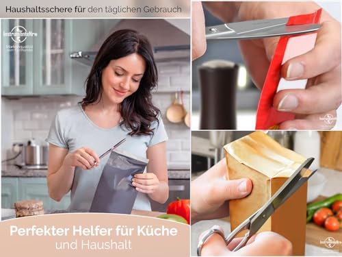 Küchenschere Haushaltsschere Ergonomische Allzweck-Schere Kochschere Rostfreie Edelstahlschere Mehrzweck-Schere für Arbeiten Rund um den Haushalt (20 cm) Silber, Mattiert