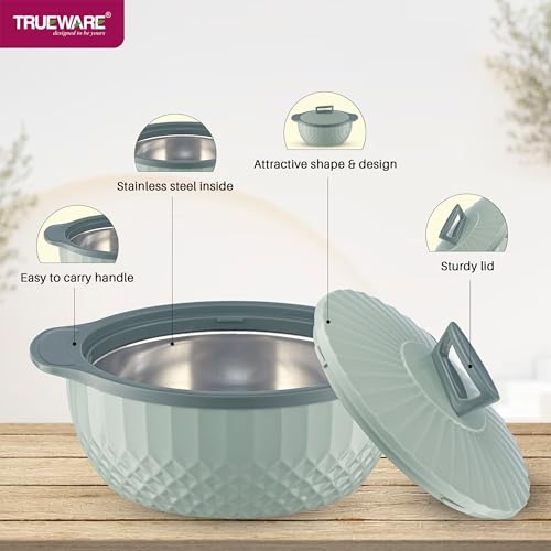 Image of Trueware Eternity Inner Steel Insulated 2500 ML Thermoware Casserole | BPA Free | Odour Proof | Food Grade | Easy to Carry | Serving | Curd Maker | Hot Pot (Green)