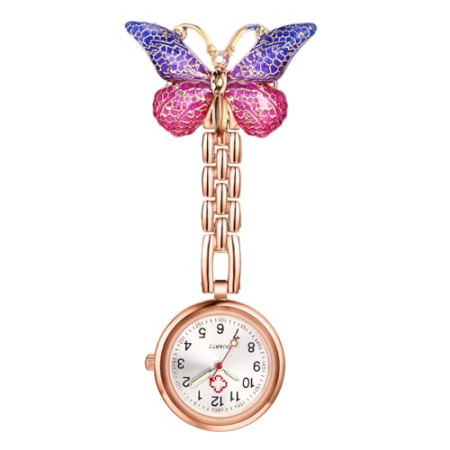 Khazna Butterfly Brooch Watch, 3 Pack Women Girl Pin-On with Secondhand Stethoscope Lapel Fob Pocket Badge Watches for Doctor Nurse Easy to Read