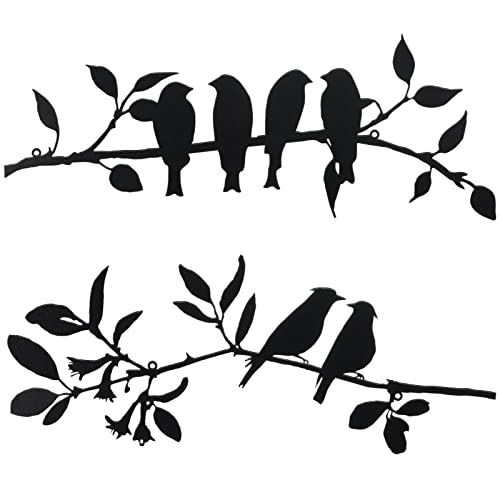Demissle 2 Pcs Metal Birds Wall Art Decor Vivid Birds on Branch Rustic Outdoor Decor for Balcony Garden Indoor Outdoor(Black)