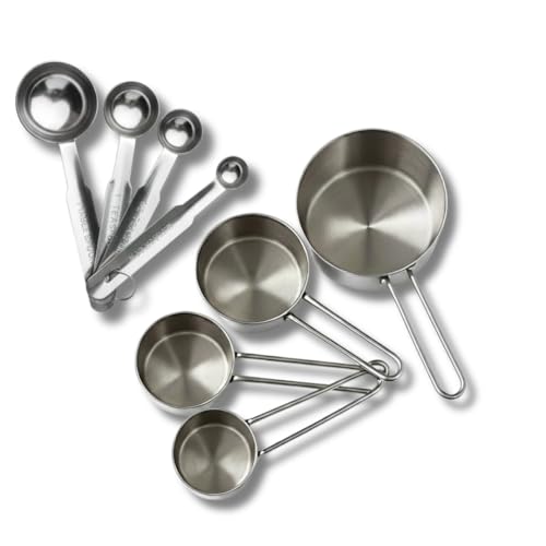 Human Hydro Stainless Steel Measuring Cups and Spoons Set – 8 Pieces | for Baking and Cooking |...