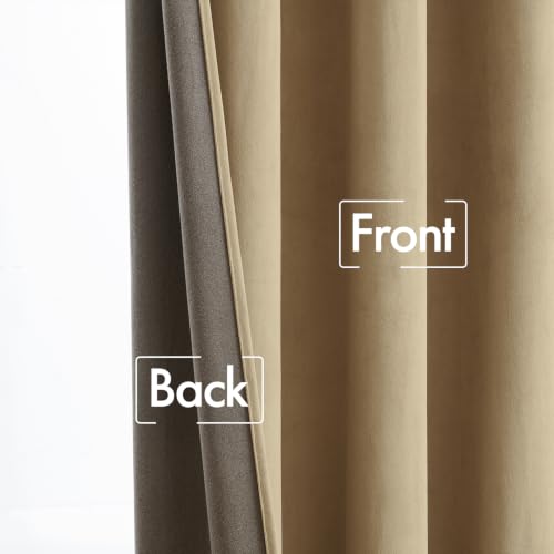 Image of MIULEE Beige Velvet Pinch Pleat Blackout Curtains W52 X L84 Inches