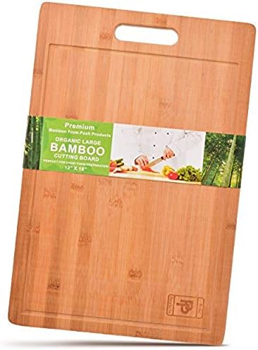 Large Bamboo Cutting Board with Drip Groove and Handle 18 x 12 Low Maintenance