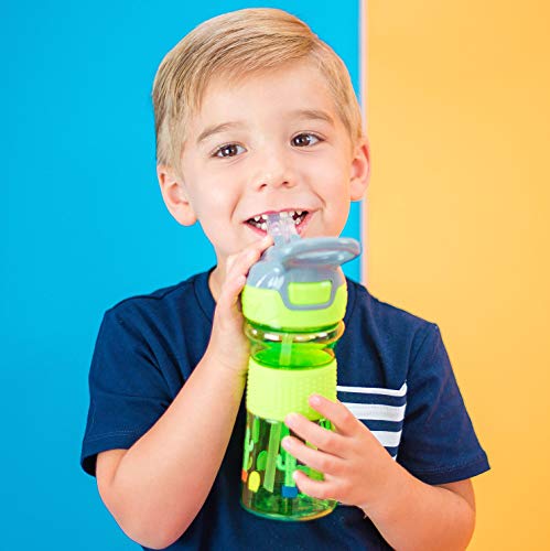 Nuby Thirsty Kids Push Button Flip-It Soft Spout On The Go Water Bottle With Easy Grip Band, Green Cactus, 12 Ounce #TOP1