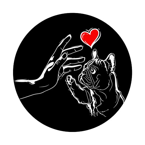 Cute Bulldog Drawing Heart Holding Hands French Bulldog PopSockets Swappable PopGrip, Black - Image 3