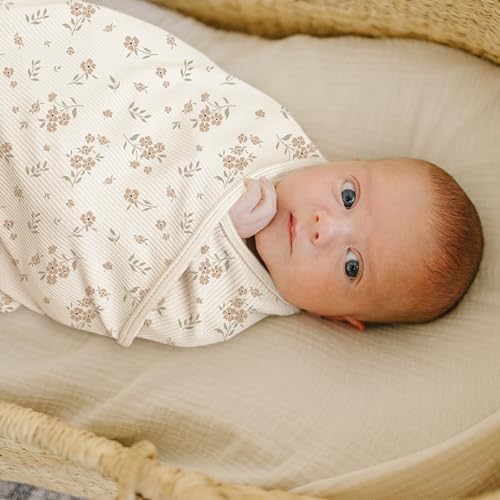 Image of Konssy Ribbed Knit Baby Blankets 2 Pack, Stretchy Lightweight Swaddle Blanket for Boys & Girls, Soft Cozy Receiving Wrap for Newborns, Infants, & Toddlers, 33x42 Inch