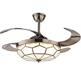 【Ventilador de araña estilo Tiffany】 Aspas retráctiles de acrílico ámbar, pantalla de vidrio teñido al óleo pintada a mano, esta lámpara de araña clásica de 42 pulgadas de la iglesia mediterránea campestre art deco es llamativa. Recomendado para salón, comedor, cocina, dormitorio, pasillo, recibidor, entrada, etc.