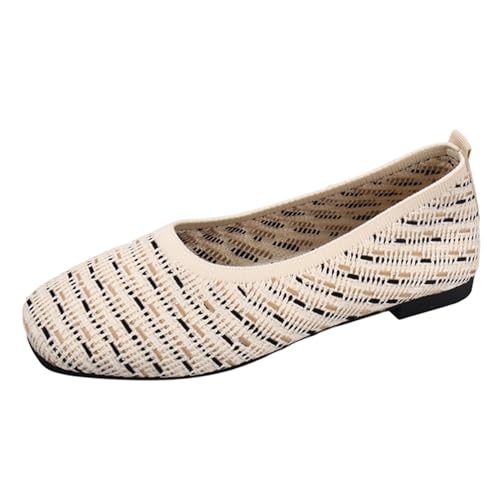 Image of RVROVIC Women's Knit Square Toe Ballet Flats, Slip‑On Casual Flat Shoes