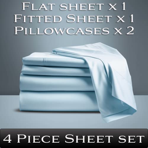 Lunar - Pure 100% Luxury Bamboo From Viscose Bed Sheet Set W/Corner Straps, Soft, Lightweight & Hypoallergenic, Eco-Friendly, Extra Deep Pockets 18” (One Set) (Glacier Blue, Queen) #TOP4