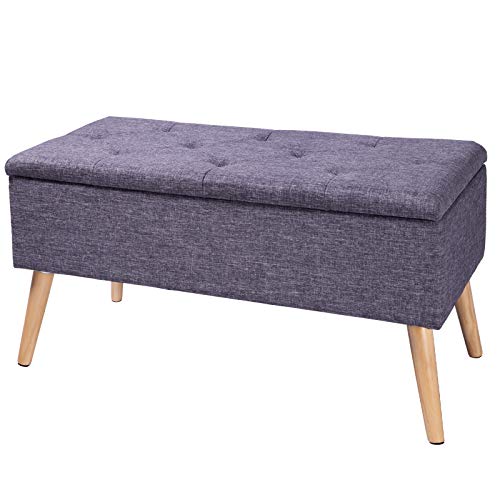 eSituro Taburete Asientos Caja de Almacenamiento con Tapa de Terciopelo Extraíble Silla de Asiento Reposapiés con Madera MDF Pata, Gris Claro SOM0062