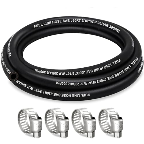 HOUSUN Fuel Line 5/16 Inch ID Fuel Hose 5FT J30R7 Fuel Line Hose NBR with 4 Clamps.