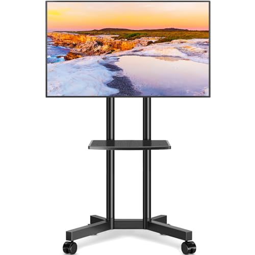 Mobile TV Stand with Upgraded Wheels for 32-75 Inch TVs up to 88 lbs, Height Adjustable Rolling TV Stand with Laptop Shelf, Mobile TV Cart with Heavy Duty Structure for Living Room, Patio, Office by TAVR Furniture - Used condition - US$61.82