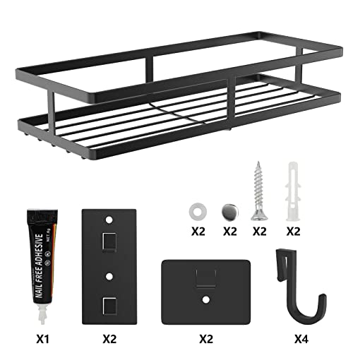 Shower Caddy Bathroom Shower Organizer No Drilling Traceless Adhesive Shower Shelf With 4 Hooks,Multifunction Detachable Wall Mounted Shower Shelves For Dorm Bathroom Toilet Kitchen Storage-Black #TOP4