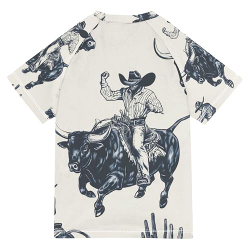 Kids Swimsuit Yak Cowboy Cow Bullfighting Sunscreen T-Shirts Swimwear Sets UPF 50+2