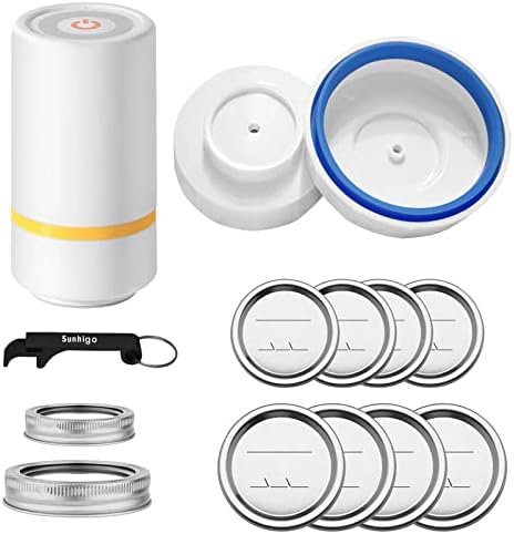 Mason Jar Vacuum Sealer,Electric Vacuum Sealer Kit for Wide-Mouth & Regular-Mouth Mason Jar,Rechargeable Automatic Food Vacuum Sealer with 8pcs Canning Lids Set