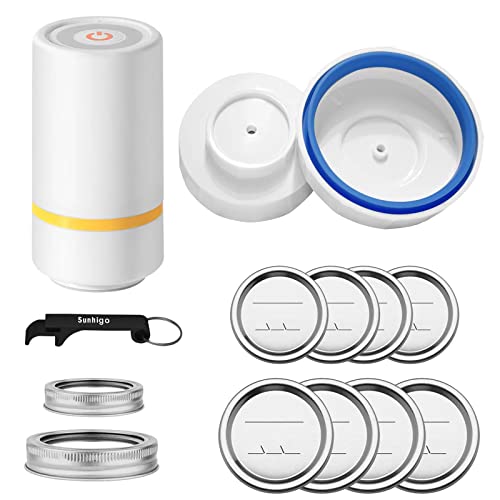 Mason Jar Vacuum Sealer,Electric Vacuum Sealer Kit For Wide-Mouth & Regular-Mouth Mason Jar,Rechargeable Automatic Food Vacuum Sealer With 8Pcs Canning Lids Set #TOP3