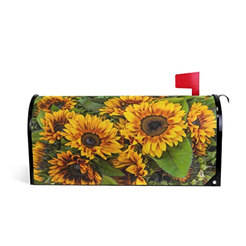 WOOR Brown and Yellow Sunflowers Magnetic Mailbox Cover MailWraps Garden Yard Home Decor for Outside Oversized-25.5
