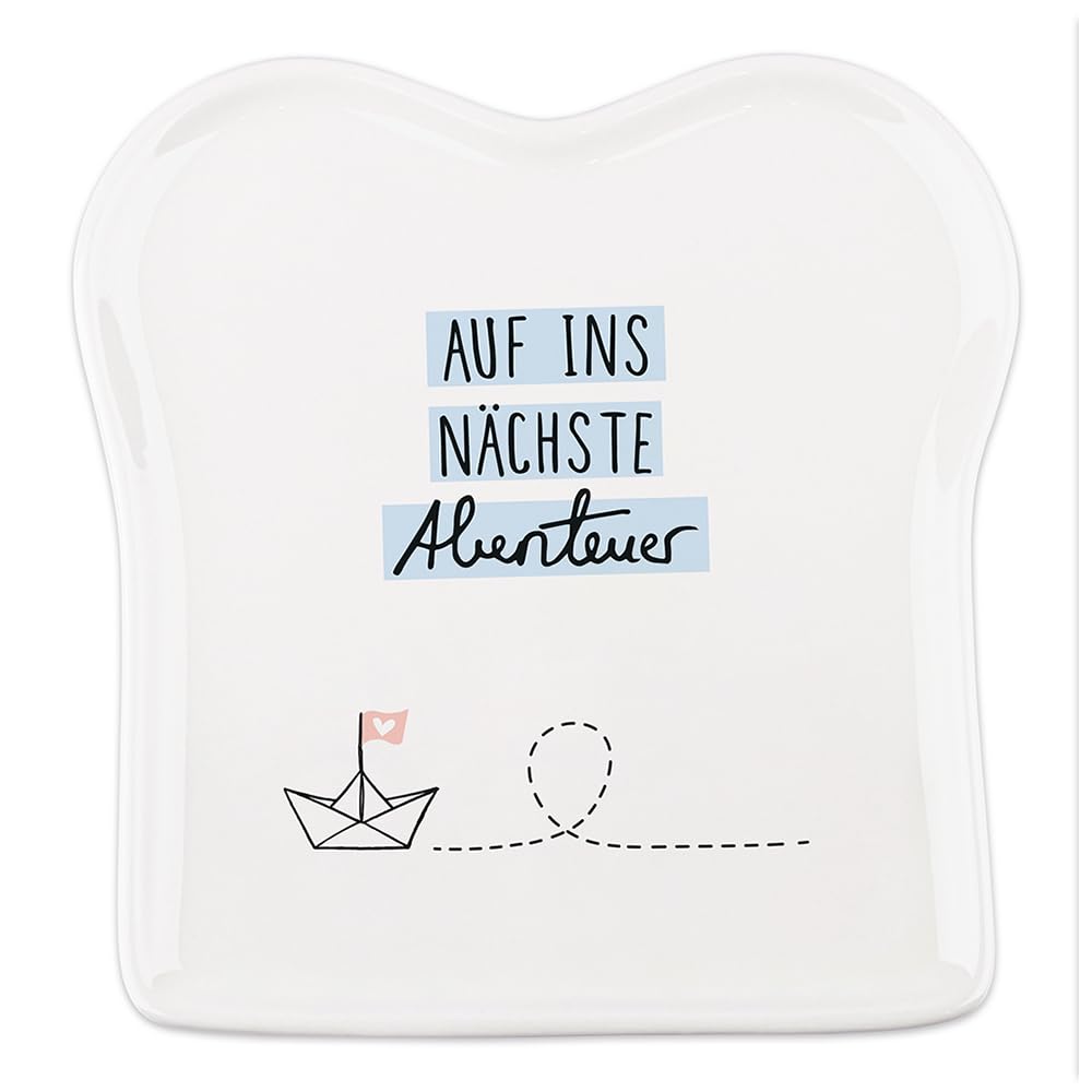 Schreibkram Manufaktur, Abenteuer, Toastteller aus Porzellan | Frühstücksteller in Toastform, 15 x 15,5 cm