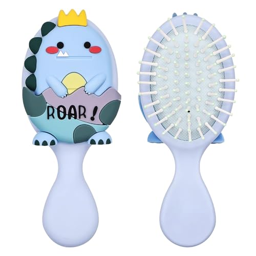 Cepillo Pelo Antitirones para Niños Peine Antirotura Cepillo Pelo Rizado Antiestático Dinosaurio Hair Brush para Niña Cabello Largo, Cabello Rizos y Grueso (Azul)