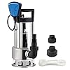 FLUENTPOWER 1HP Sump Pump 4000GPH Stainless Steel Submersible Pump, Drain Clean/Dirty Water for Basement Flood Cellar Pool Pond Garden Hot Tub, Automatic/Continuous Manual Operation by Float Switch