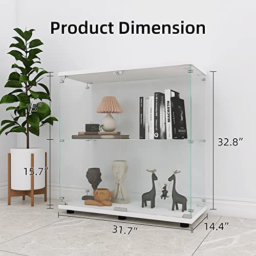 Image of LFT HUIMEI2Y 2-Tier Glass Display Cabinet with Lock, Display Case White