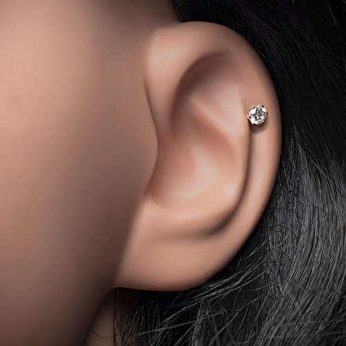 1/6 Ct Real Diamond 14K Yellow Gold Nose Stud Lip Labret Monroe Internally Threaded Screw Post #TOP6